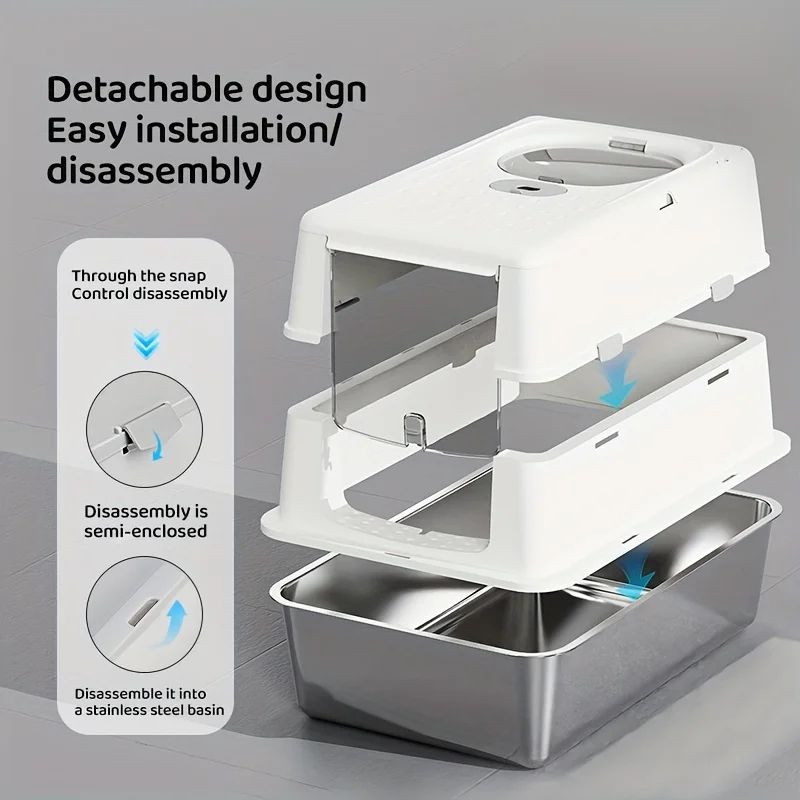Stainless Steel Covered Cat Litter Box With Non Slip Mat 2