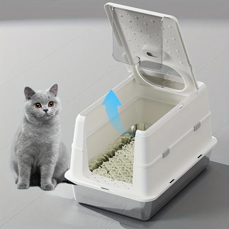 Stainless Steel Covered Cat Litter Box With Non Slip Mat 3