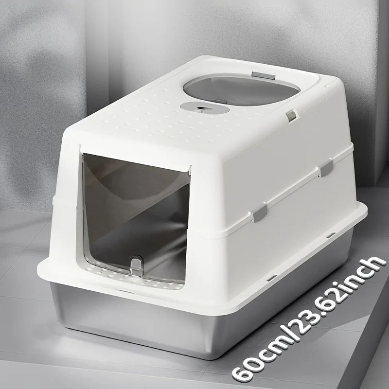 Stainless Steel Covered Cat Litter Box With Non Slip Mat 4