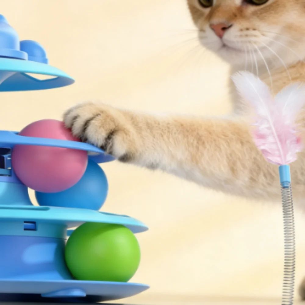 4 Layer Interactive Cat Turntable Toy With Feather Wand 3