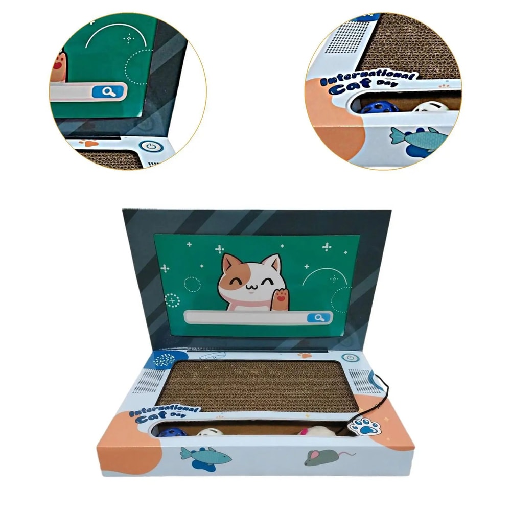 Laptop Style Cat Scratching Board Foldable Cat Scratcher Toy 3