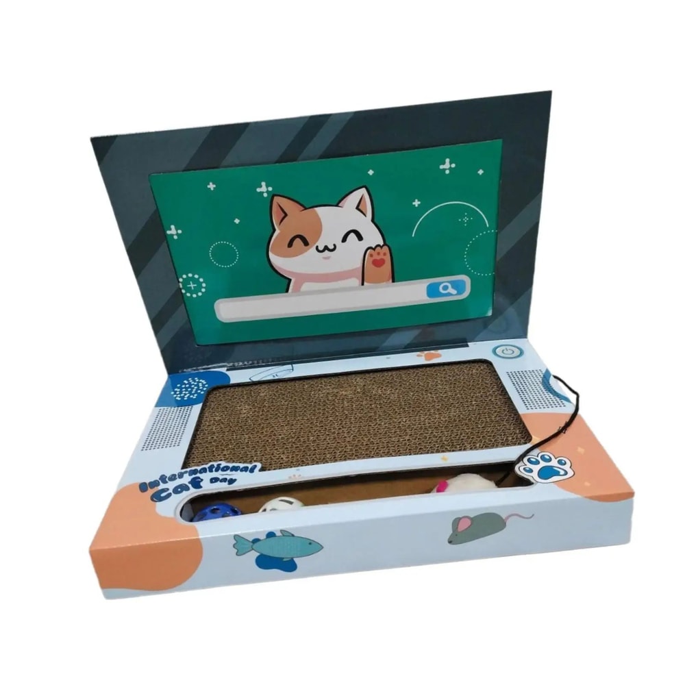 Laptop Style Cat Scratching Board Foldable Cat Scratcher Toy 5