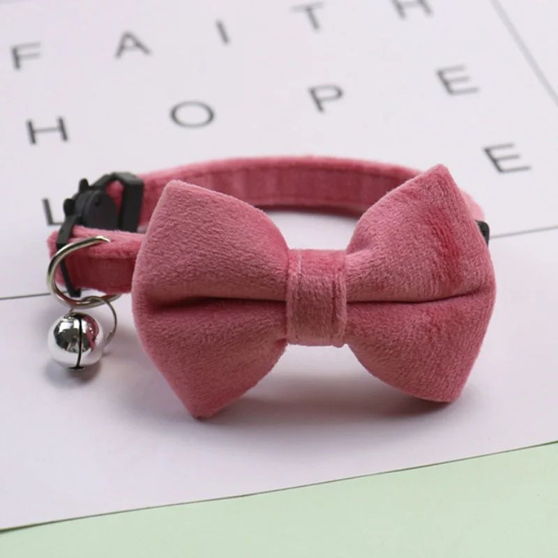 Luxury Velvet Cat Collar With Bow Tie Bell 3