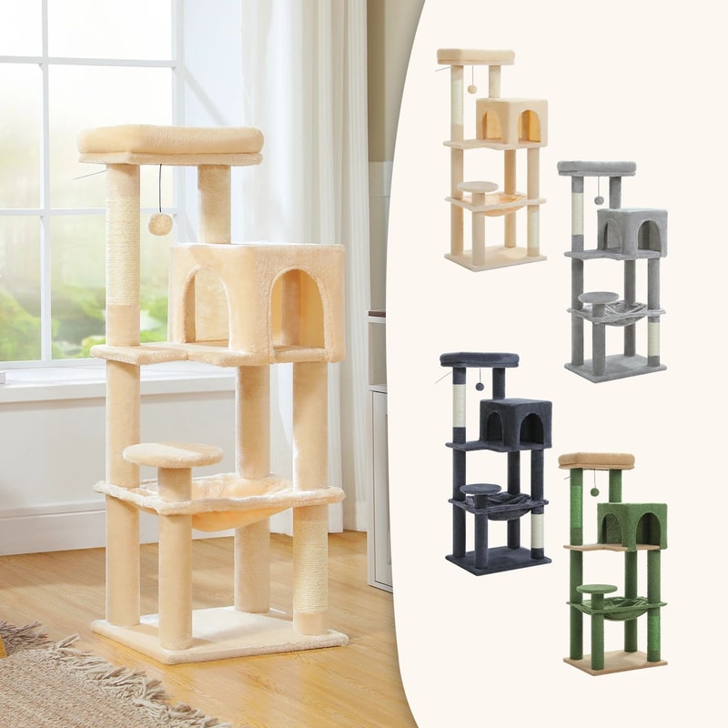 Multi Level Cat Tree Tower With Hammock And Scratching Posts 2