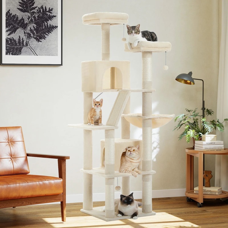 Multi Level Cat Tree Tower With Hammock And Scratching Posts 4
