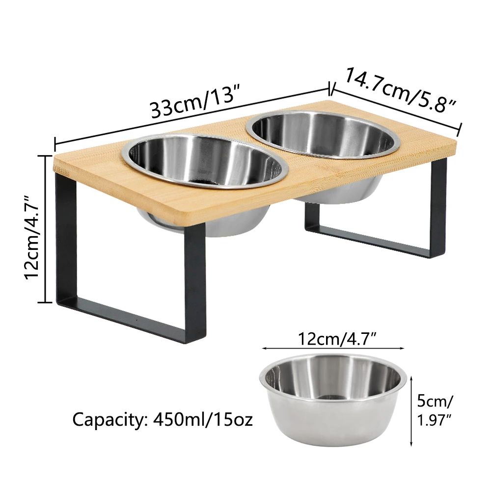 Elevated Cat Bowls With Tilted Stand And Stainless Steel Dishes 7
