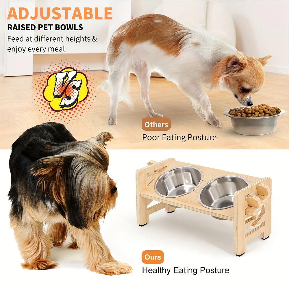 Adjustable Elevated Cat Bowl Stand With Stainless Steel Bowls 2