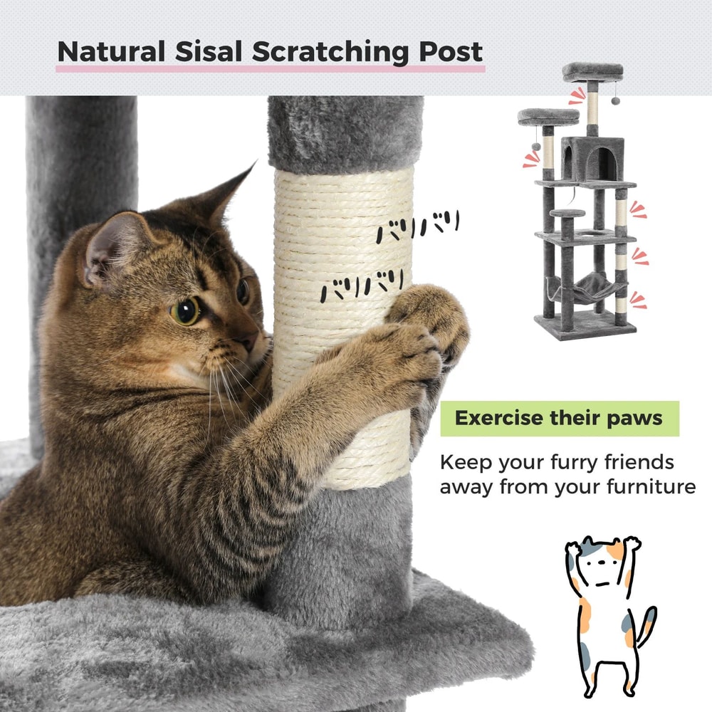 Multi Level Plush Cat Tree Tower With Hammock And Scratching Posts 2