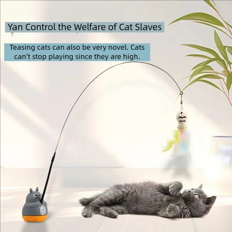 360 Degree Rotating Feather Cat Teaser Wand Toy 0