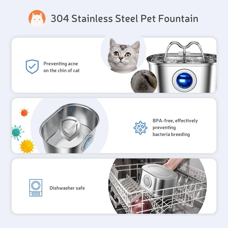 PureFlow Stainless Steel Pet Water Fountain With LED Light 2