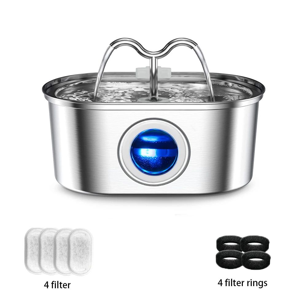 PureFlow Stainless Steel Pet Water Fountain With LED Light 6