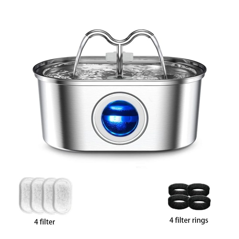PureFlow Stainless Steel Pet Water Fountain With LED Light 6