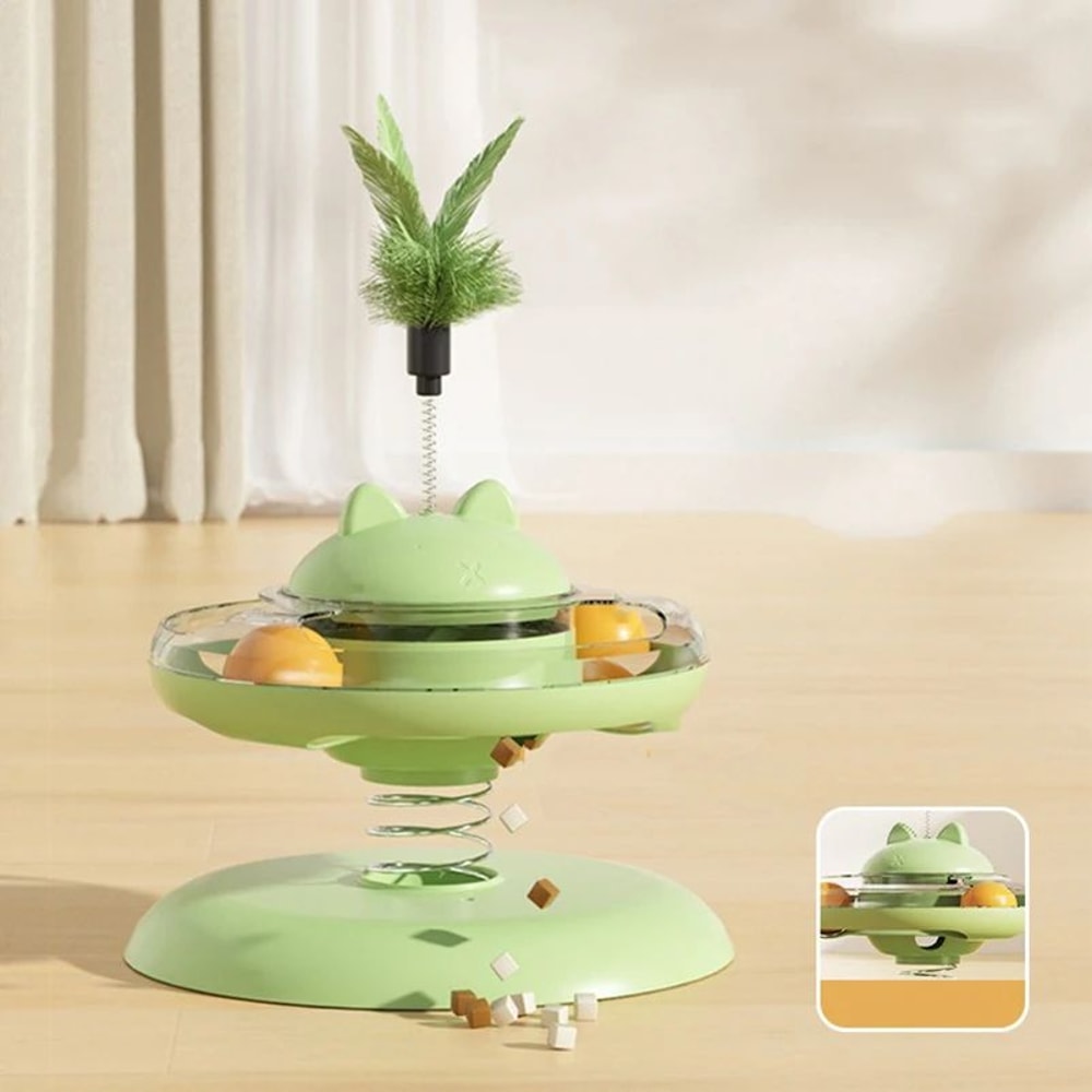 Interactive Treat Dispensing Cat Toy With Track Ball And Feather Wand 3
