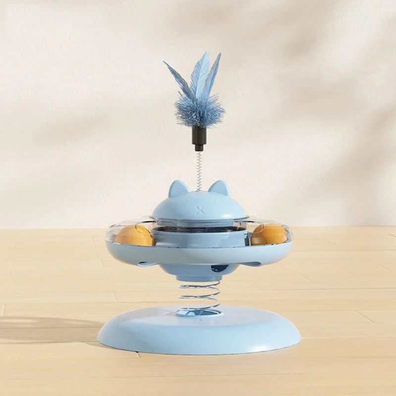 Interactive Treat Dispensing Cat Toy With Track Ball And Feather Wand 6