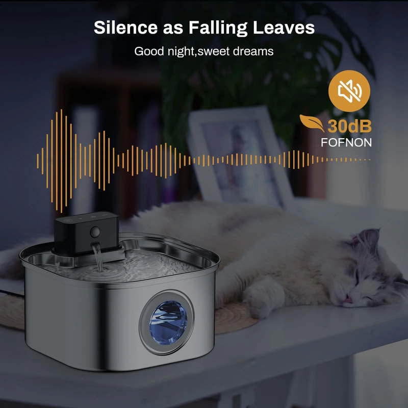 Wireless Stainless Steel Cat Water Fountain With Smart Sensor And Rechargeable Battery 3