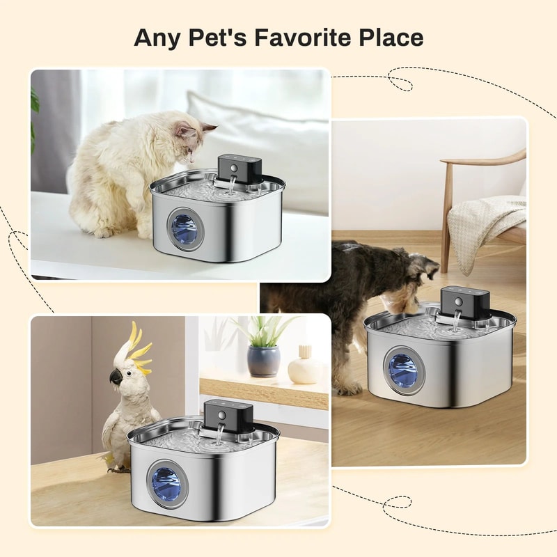 Wireless Stainless Steel Cat Water Fountain With Smart Sensor And Rechargeable Battery 4