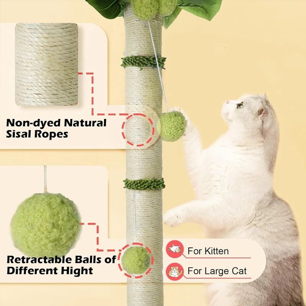 Tall Sisal Cat Scratching Post With Interactive Ball Toys 2