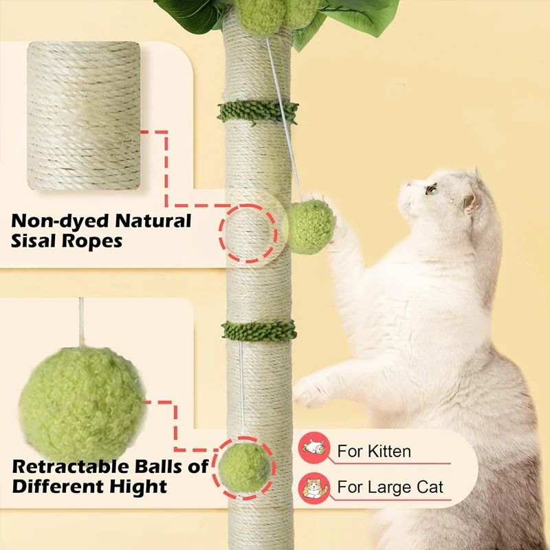 Tall Sisal Cat Scratching Post With Interactive Ball Toys 2
