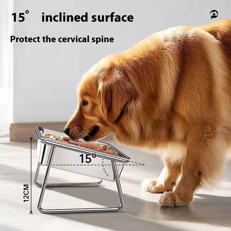 Stainless Steel Double Pet Bowl With Anti Tip Feeding Station 4