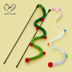 interactive feather cat teaser wand with colorful caterpillar toy