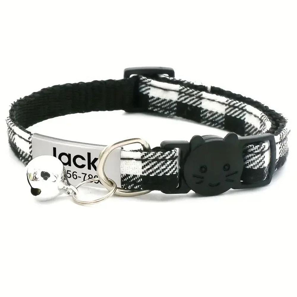 Personalized Plaid Breakaway Cat Collar With Bell And ID Tag 1