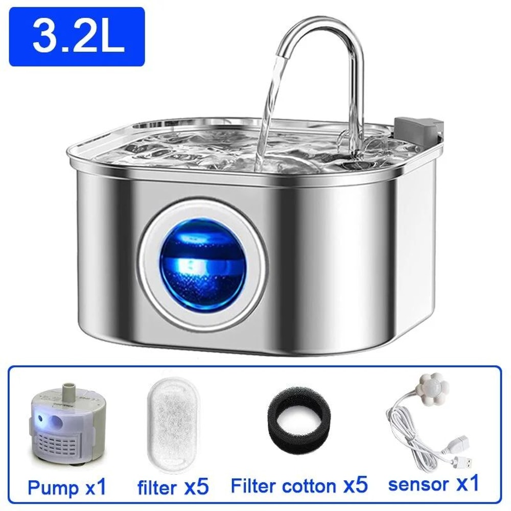 Stainless Steel Cat Water Fountain 32L Automatic Pet Drinking Fountain 9
