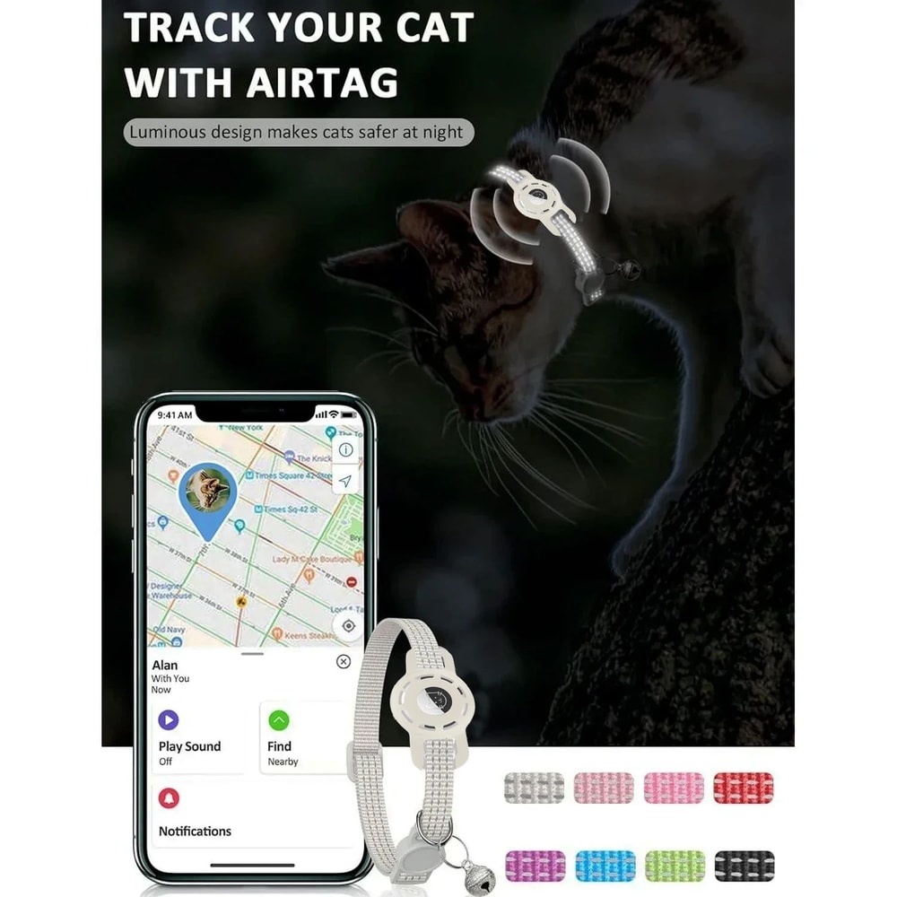 TrackSafe Reflective AirTag Cat Collar With Breakaway Buckle 1