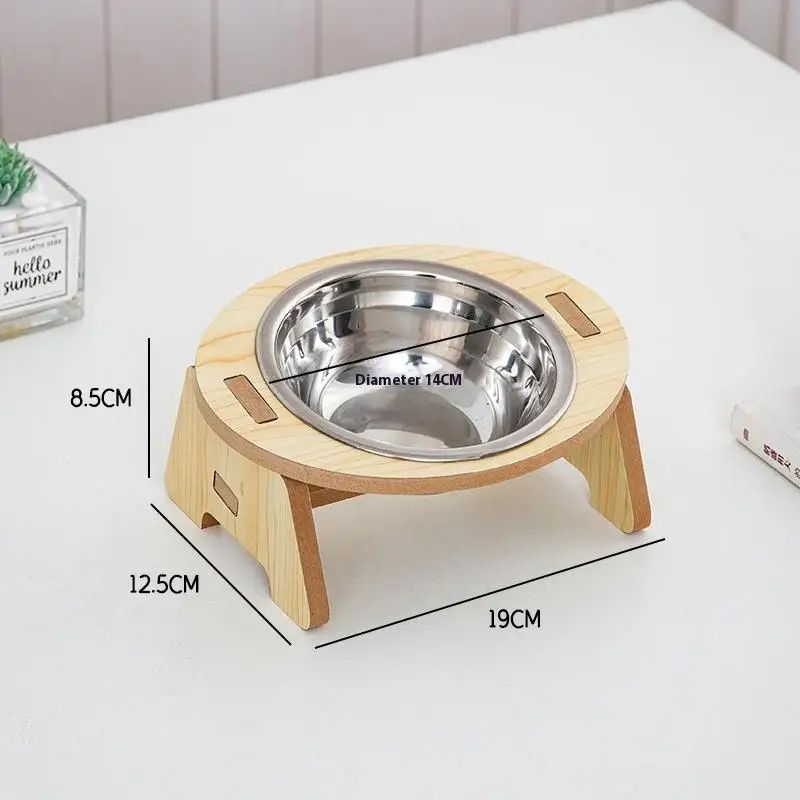 Elevated Stainless Steel Pet Feeding Bowls With Wooden Stand 6