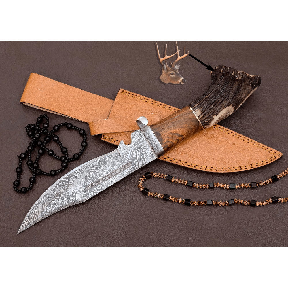 Custom Damascus Hunting Knife  Personalized Gift For Him  Handmade Outdoor Knife  Best Birthday Gif 0