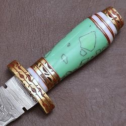 damascus steel blue resin dagger knife