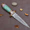 Damascus Steel Blue Resin Dagger Knife 2