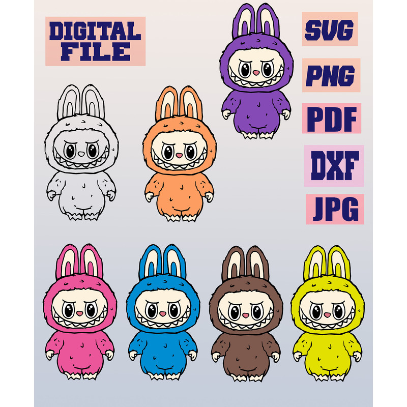 Svgpngjpgpdfdxf Labubu Doll Character 7 Designs Bundle Monsters Labubu Gift For Kids Girls Cut File 0