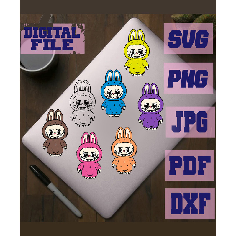 Svgpngjpgpdfdxf Labubu Doll Character 7 Designs Bundle Monsters Labubu Gift For Kids Girls Cut File 1