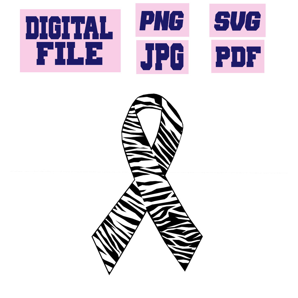 Svgpngjpgpdf Zebra Print Awareness Ribbon Rare Disease Awareness And Other Causes Cut File For Cric 0