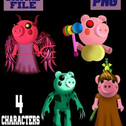 png piggy roblox game gaming 4 characters piggy, devil, sketchy, dinopiggy..instant download.