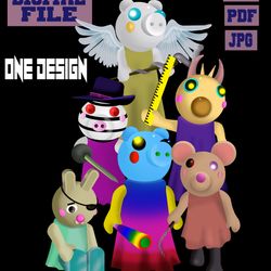 png/jpg/pdf piggy roblox game gaming, 6 characters in one design..instant download, download file, digital file