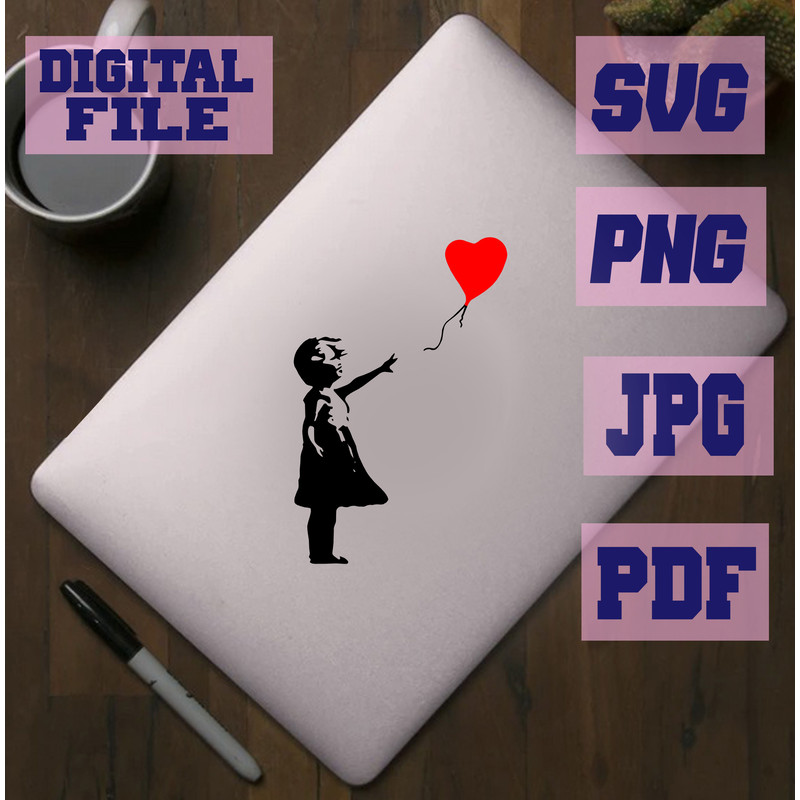 Svgpngpdfjpg Banksy Balloon Girl Heart Graffiti Street Art Stencil Cut File For Cricutinstant Downl 3