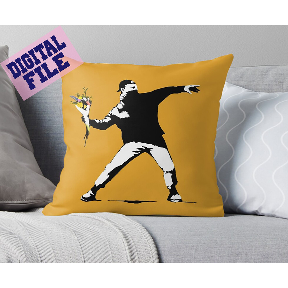 Svgpngpdfjpg Banksy Protester Throwing A Bouquet Of Flowers Cut File For Cricut INSTANT DOWNLOAD 4