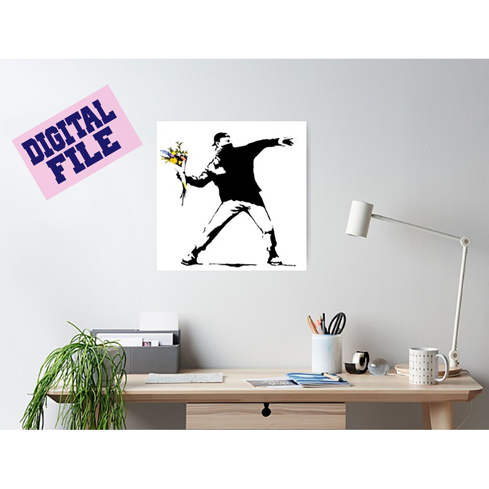Svgpngpdfjpg Banksy Protester Throwing A Bouquet Of Flowers Cut File For Cricut INSTANT DOWNLOAD 5