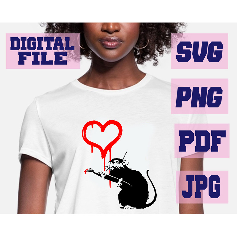 Svgpngpdfjpg Banksy Love Rat Mouse Valentines Day Drawing Heart Graffiti Street Art Stencil Cut Fil