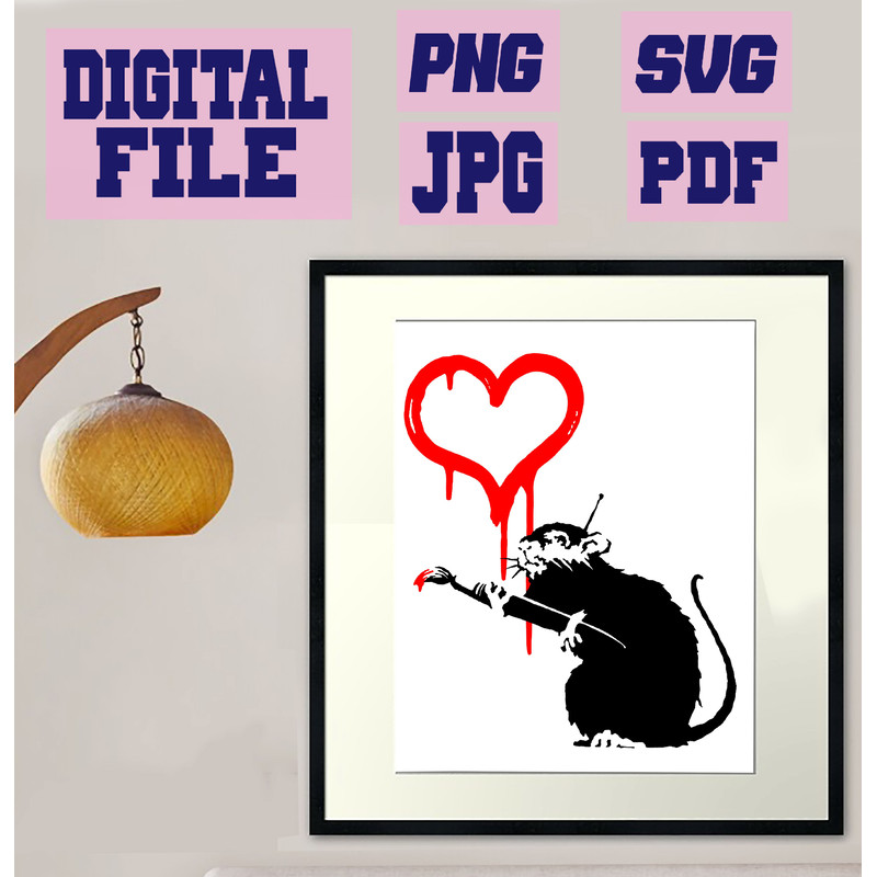 Svgpngpdfjpg Banksy Love Rat Mouse Valentines Day Drawing Heart Graffiti Street Art Stencil Cut Fil