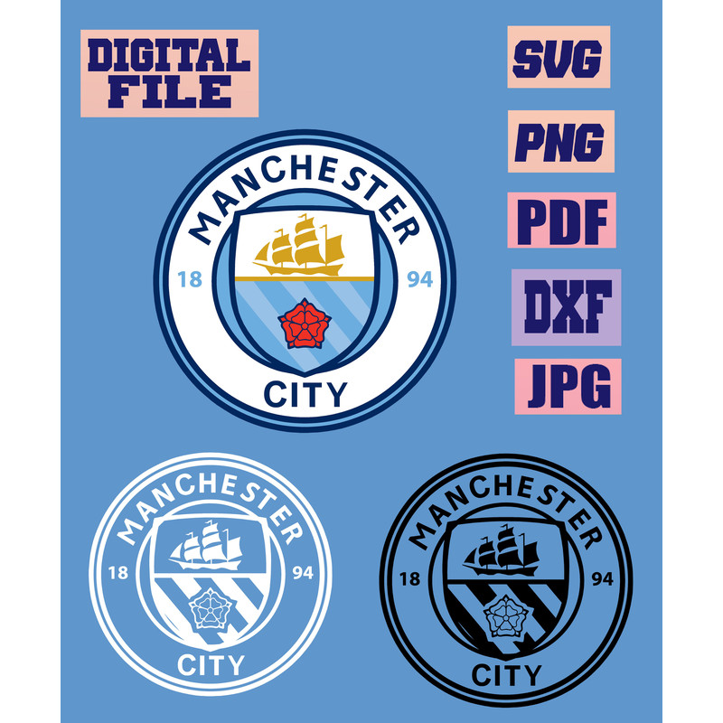 Svgpngjpgpdfdxf Manchester City 3 Designs Vector Cut File For Cricut Download Digital File 0