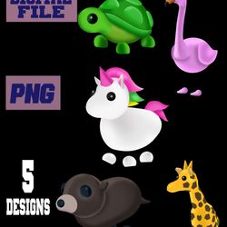 5 png files adopt me pets game animals..instant download.. download digital file