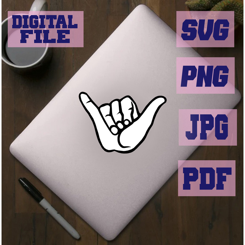 Svgpngjpgpdf Shaka Hand Hang Loose Sign Shaka Surf Hang Ten Thumb Silhouette 3 Designs Cut File For 3