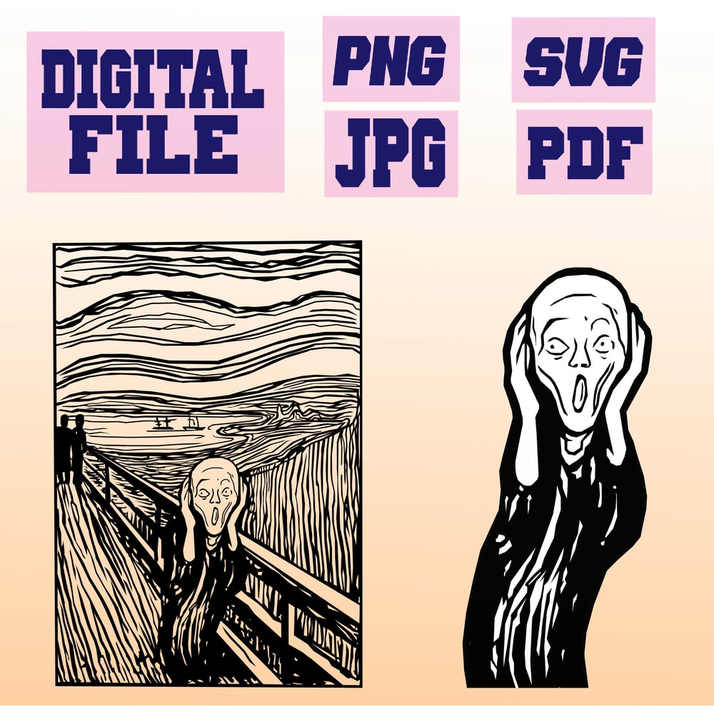 Svgpngpdfjpg Edvard Munch Scream Silhouette Drawing Norwegian Artist Norway Drawing Cut File For Cr