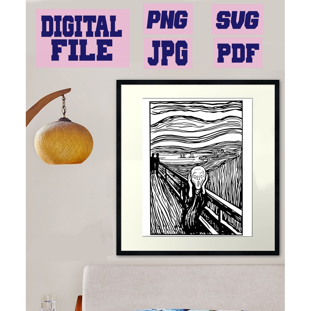 Svgpngpdfjpg Edvard Munch Scream Silhouette Drawing Norwegian Artist Norway Drawing Cut File For Cr