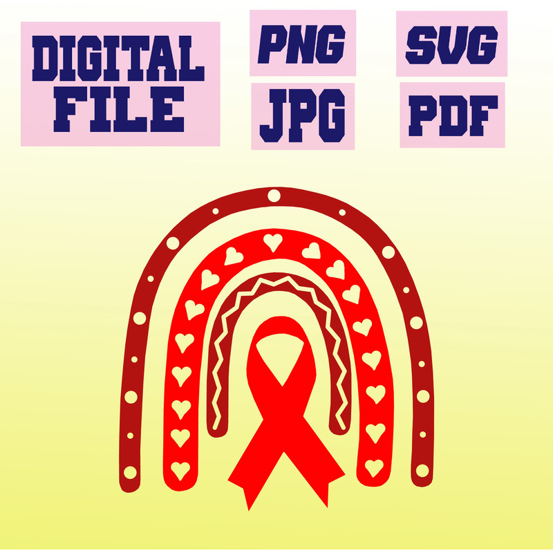 Svgpngjpgpdf HIVAIDS Awareness Ribbon Rainbow cut File For Cricut Instant Download Download Digital 0
