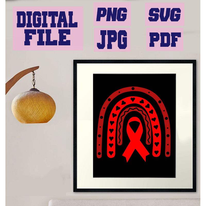 Svgpngjpgpdf HIVAIDS Awareness Ribbon Rainbow cut File For Cricut Instant Download Download Digital 1