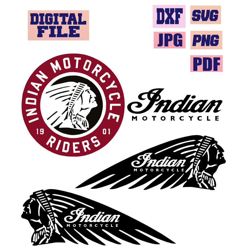 Svgpngjpgpdfdxf Indian Motorcycles Logo Bundle Motorbike Vehicle Wheels Biker Cut File For Cricut   0