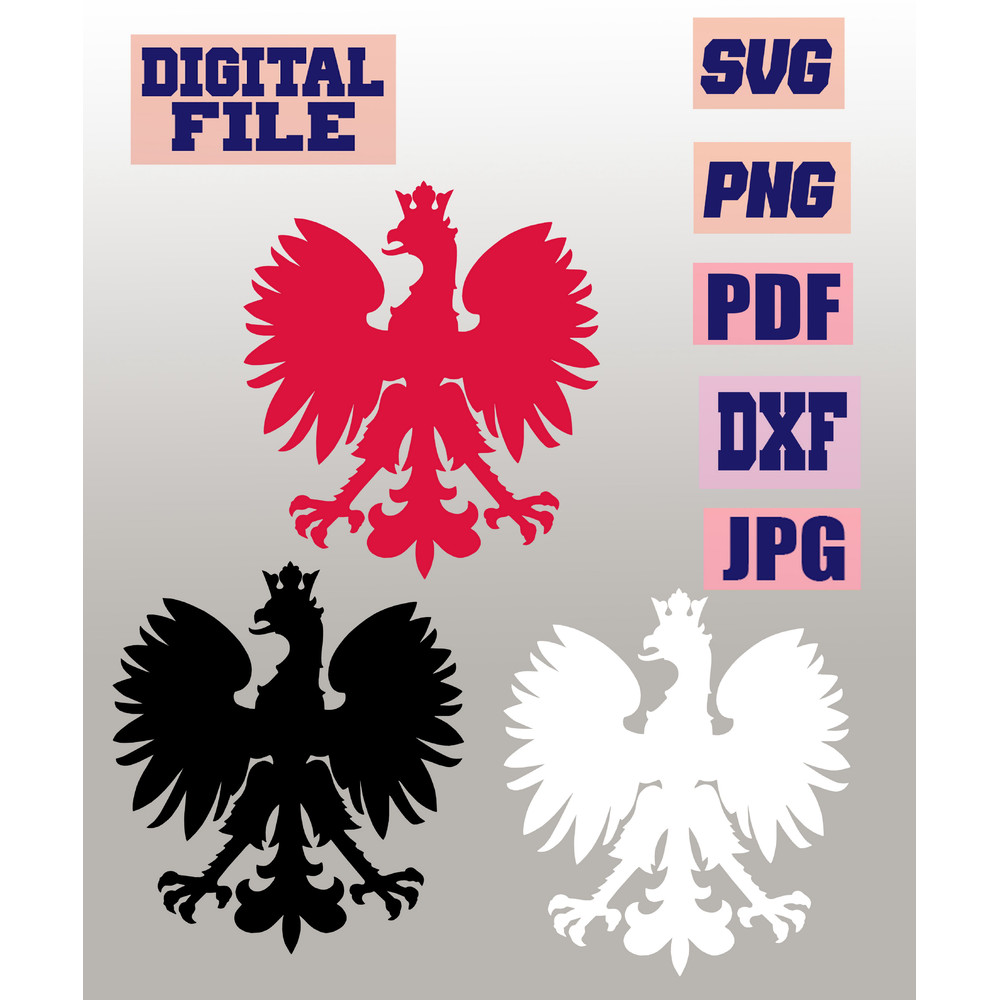 Svgpngjpgpdfdxf Polish Coat Of Arms Eagle Poland Symbol 3 Designs Vector Cut File For Cricut  Downl 0